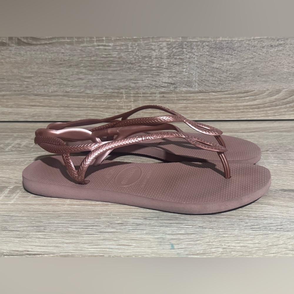 HAVAIANAS Luna flip flops sandals women’s size 9/10 bronze gold ankle strap - Picture 2 of 6